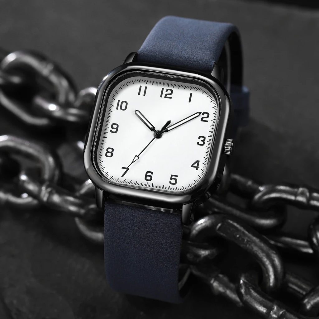 Lot 3 Montres Homme Business Quartz Cadran Carré Chiffres Arabes Bracelet Cuir – Fashion Casual