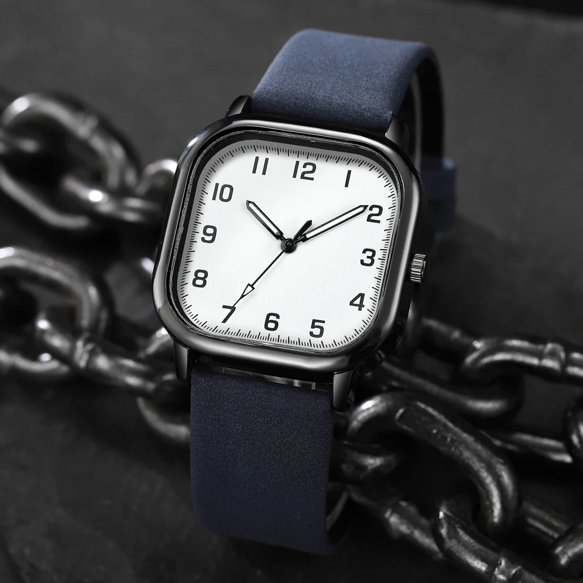 Lot 3 Montres Homme Business Quartz Cadran Carré Chiffres Arabes Bracelet Cuir – Fashion Casual
