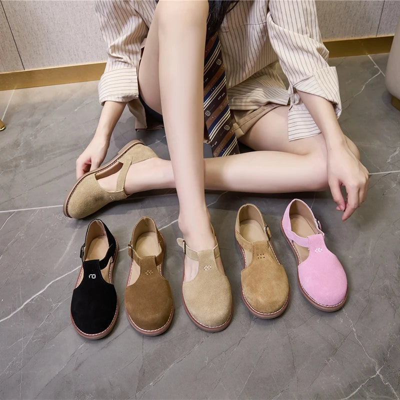 AIYUQI Sandales Cuir Véritable Retro Givré Baotou Romain 2026 – Hollow Flat Femme