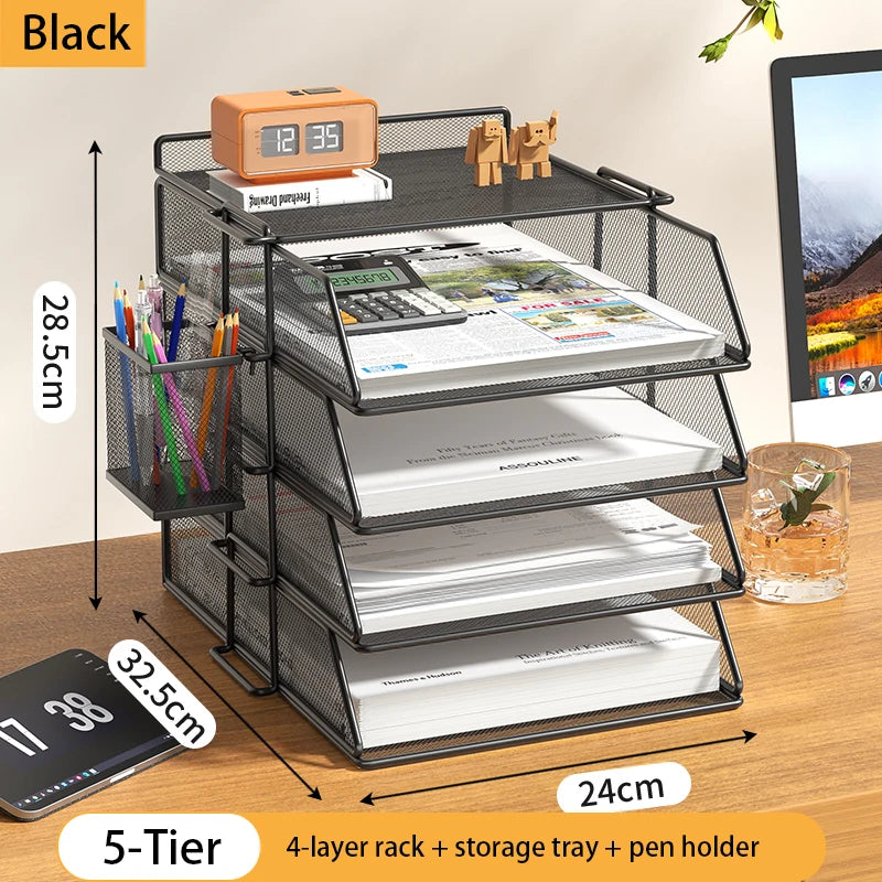 Trieur Bureau 4 Niveaux Empilable Noir – Organisateur Courrier Documents Papier Lettre