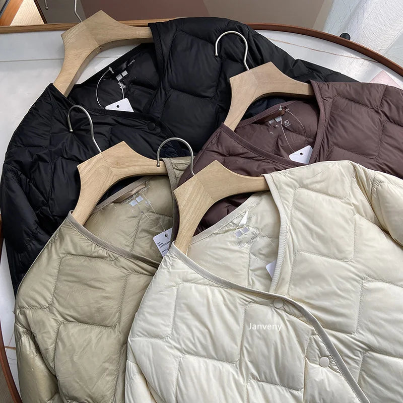 Ultraleichte Kragenlose Daunenjacke 90% Entendaunen Damen - Freizeit-Mantel Herbst Winter | Janveny
