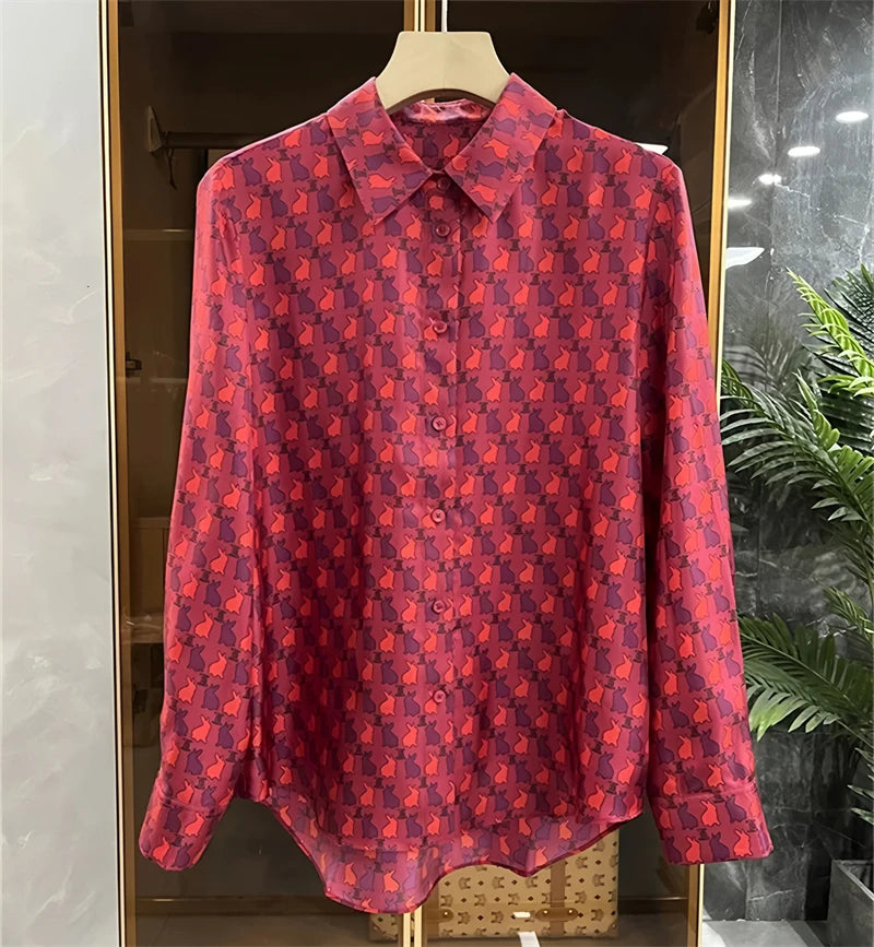 Chemisier Femme Vintage Imprimé Luxe Manches Longues Slim Élégant – Blouse Casual Chic | Automne S-3XL