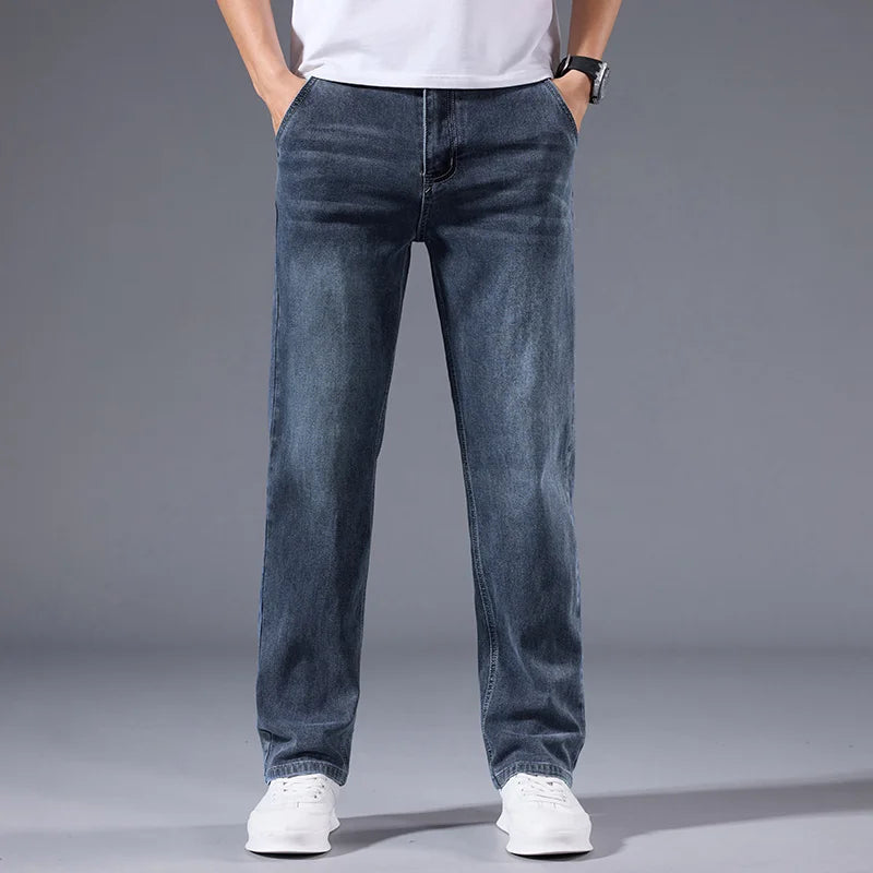 Jean Homme Loose Straight Leg Rétro Lavé Élastique Casual Toutes Saisons Polyvalent Confortable Intemporel Élégant – Jean Loose Premium Straight Leg Rétro | Mode Homme Denim Premium Polyvalent