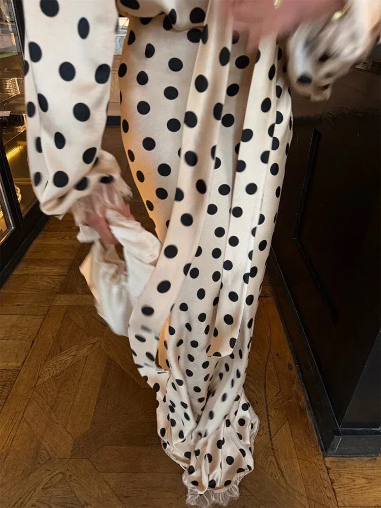 Ensemble 2 Pièces À Pois Femme - Chemise Manches Longues & Jupe Avec Foulard | Style Élégant Printemps 2026