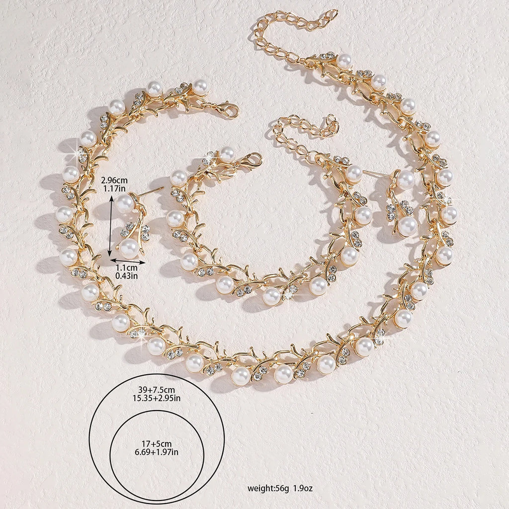 4-teiliges Brautschmuck-Set Perlen Strass – Halskette Ohrringe Armband Braut