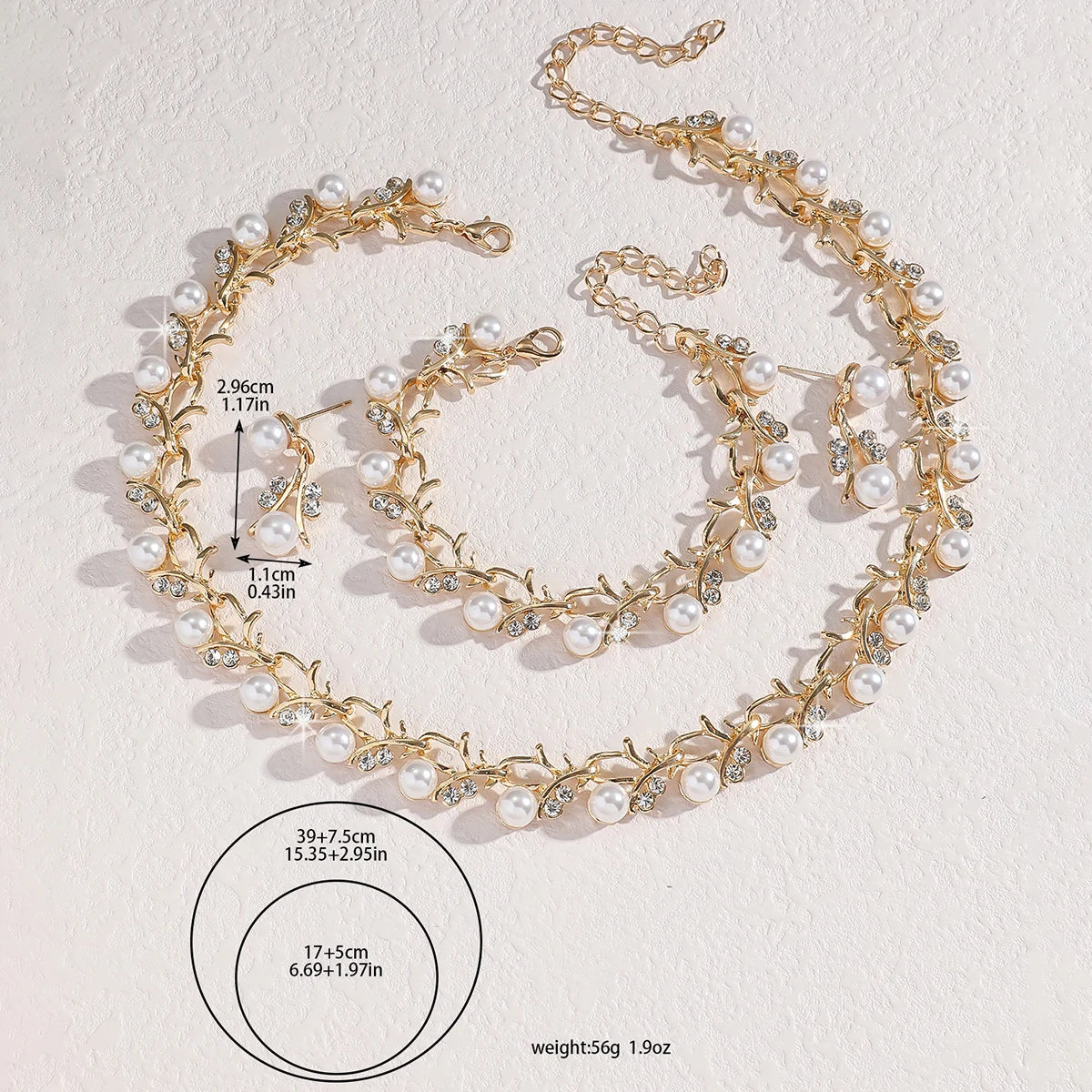 Parure Bijoux Mariage 4 Pièces Perles Strass — Collier Boucles Bracelet Mariée