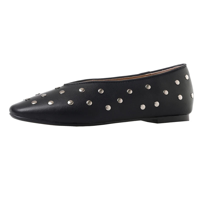 MORAZORA Ballerines Rivets Bout Carré Slip-on – Loafers Femme Noir Rouge Tailles 34-43
