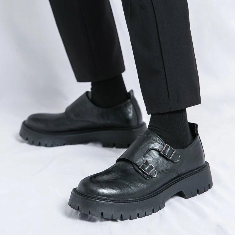 Derby Grasp Leder British Platform Homme – Schnalle Casual High & Low Lederschuhe