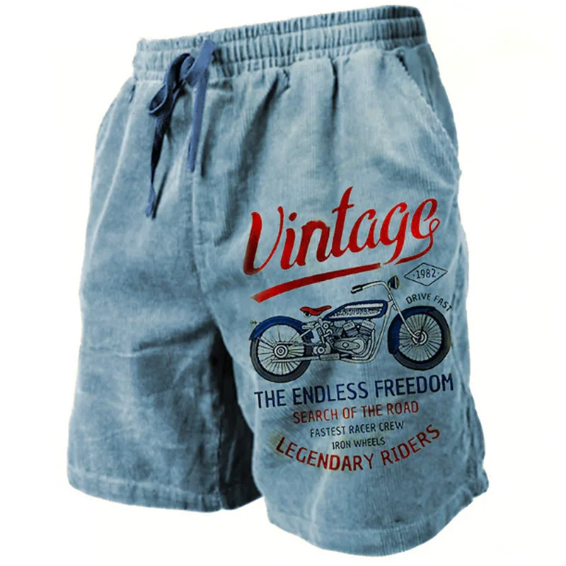 Short de Bain Homme Vintage Motard Imprimé 3D Beach Casual Été Loose Streetwear | Short Moto Premium