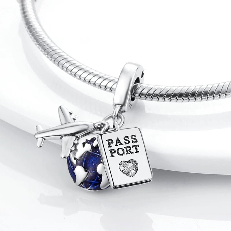 Charm Perle Argent 925 DIY — Avion Tour Appareil Photo Bracelet Collier Femme