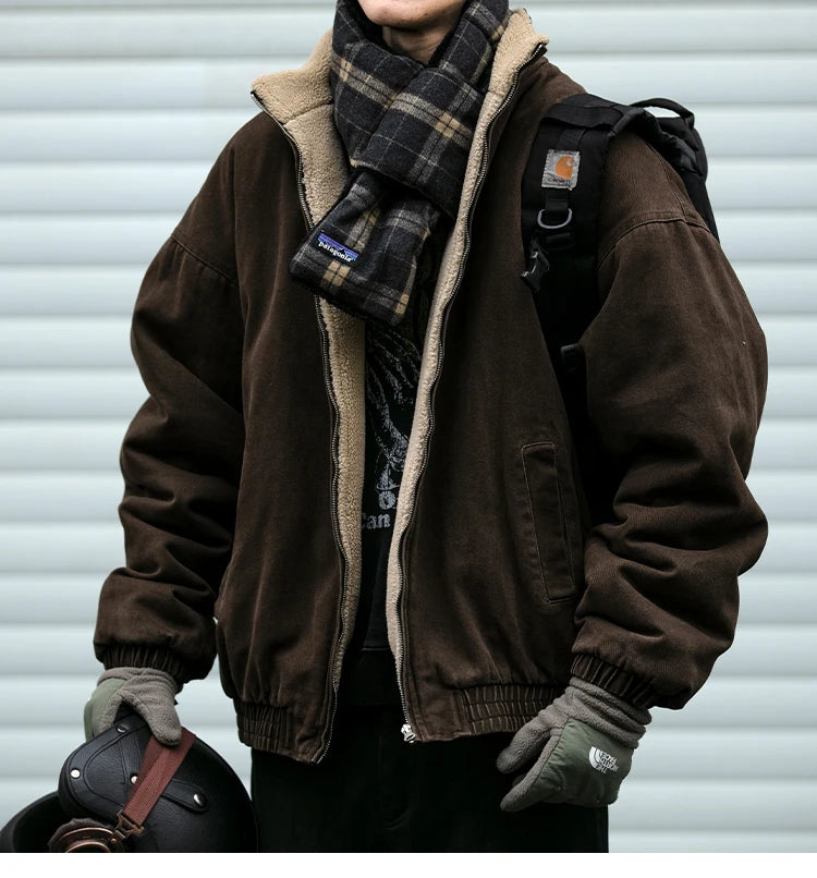 Vintage Japanische Herren Fleecejacke Winter Dick Loose – Koreanischer Streetwear-Paar-Trend Warm | Herren- & Damenmode