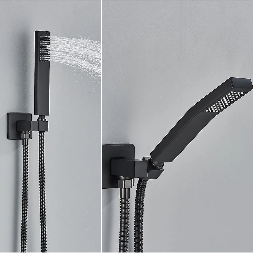 Ensemble Douche Encastré Noir Mat – 2-3 Voies, Mitigeur Caché, Pommeau Pluie | Salle de Bain Design