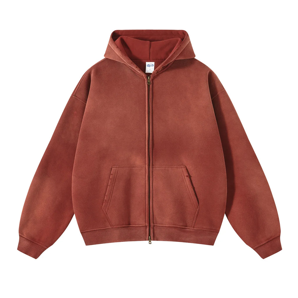 Hoodie Homme Oversize Zip Tie Dye Dégradé – Sweat Cardigan Peluche Loose Grande Taille Hiver | Mode Homme Premium