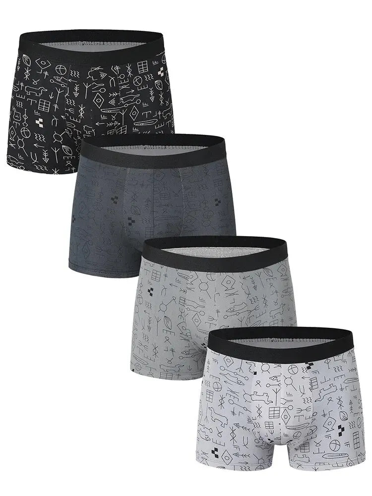 Pack 4 Boxers Homme Imprimés Taille US/EU Confortables Fashion Slip Short de Bain Oversize Sous-Vêtements Premium Multicolore – Pack 4 Boxers Premium Imprimés | Mode Homme Sous-Vêtements Premium