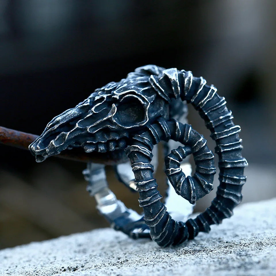 Bague Viking Tête de Bélier Acier Inoxydable 316L — Bijou Homme Vintage Ajustable