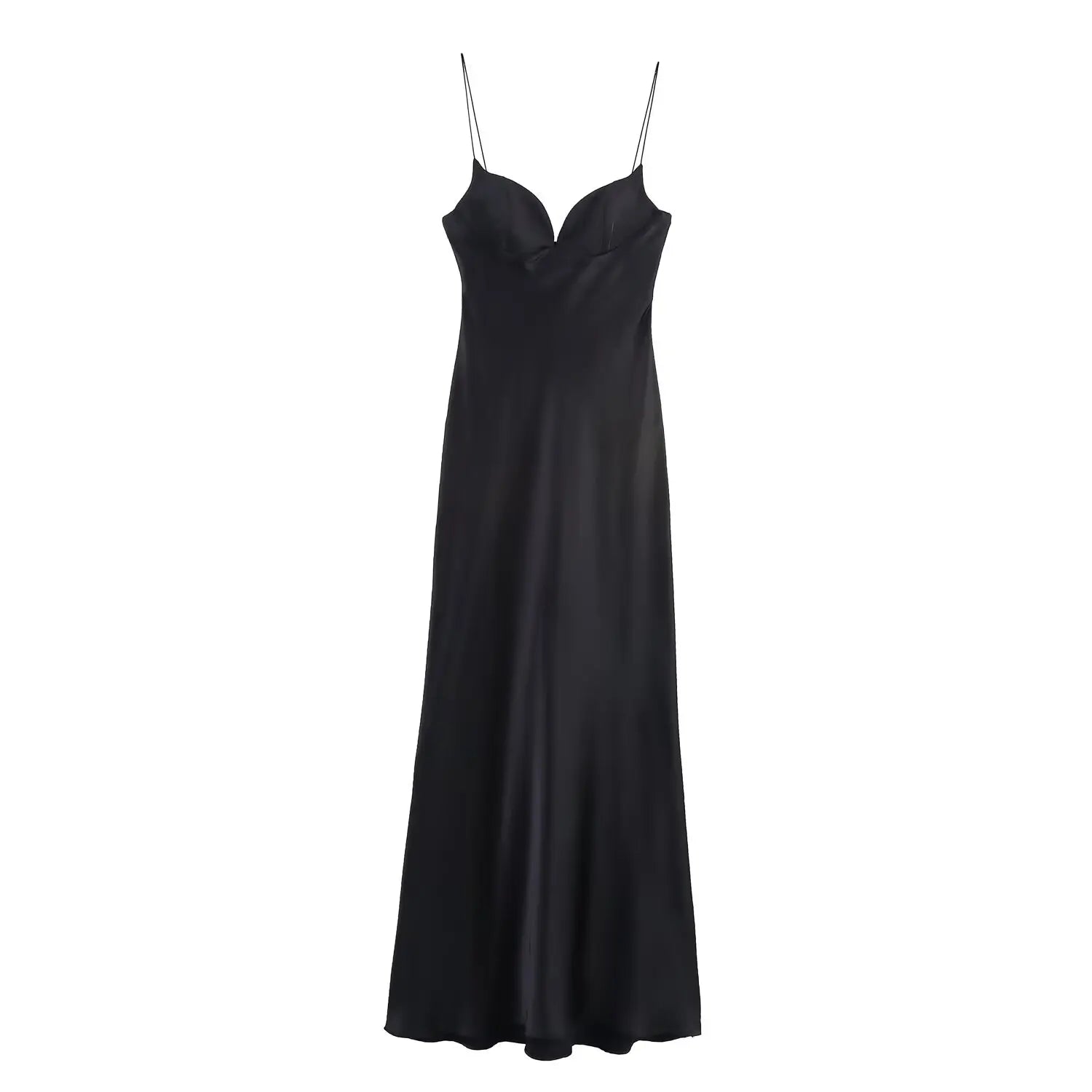 Damen Maxikleid Satin Rot V-Ausschnitt Spaghetti-Träger Ärmellos – Eleganter Reißverschluss hinten | HH Sommer 2025