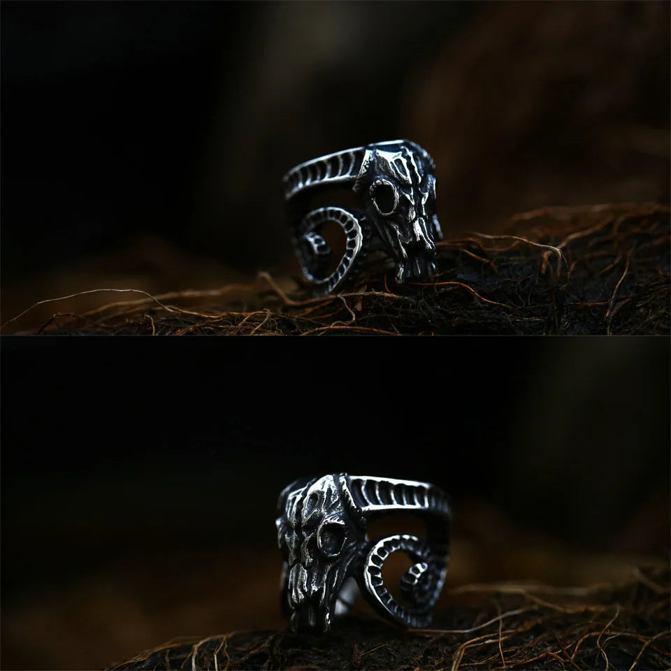 Bague Viking Tête de Bélier Acier Inoxydable 316L — Bijou Homme Vintage Ajustable