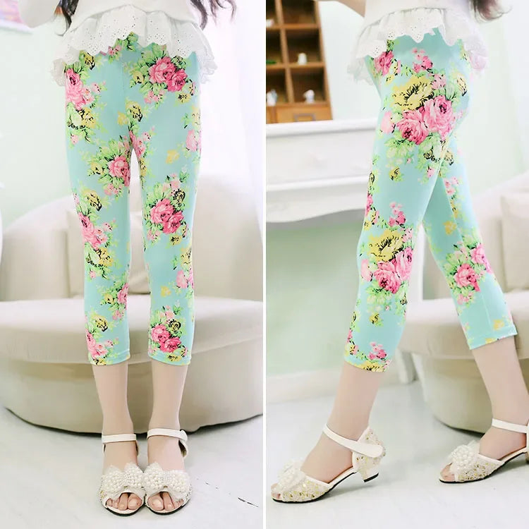 Legging Corsaire Fille Imprimé Fleurs – Pantalon Skinny Stretch Enfant Toutes Tenues 3-10 Ans
