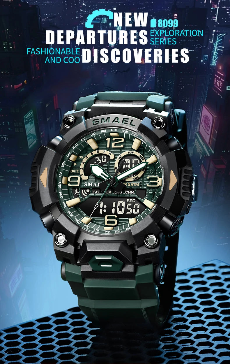 Montre Homme SMAEL 8099 Militaire Digital Sport – Étanche 50M LED Chronographe Antichoc