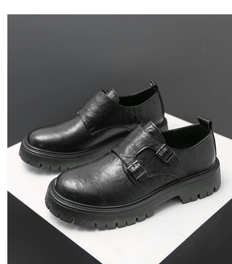 Derby Grasp Leder British Platform Homme – Schnalle Casual High & Low Lederschuhe