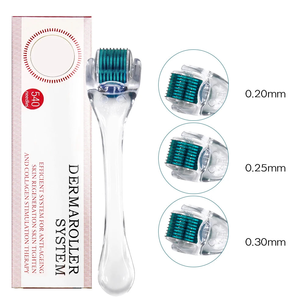 Derma Roller Professionnel 540 Aiguilles – Croissance Cheveux & Barbe, Soin Visage & Corps | 0.2mm 0.25mm 0.3mm