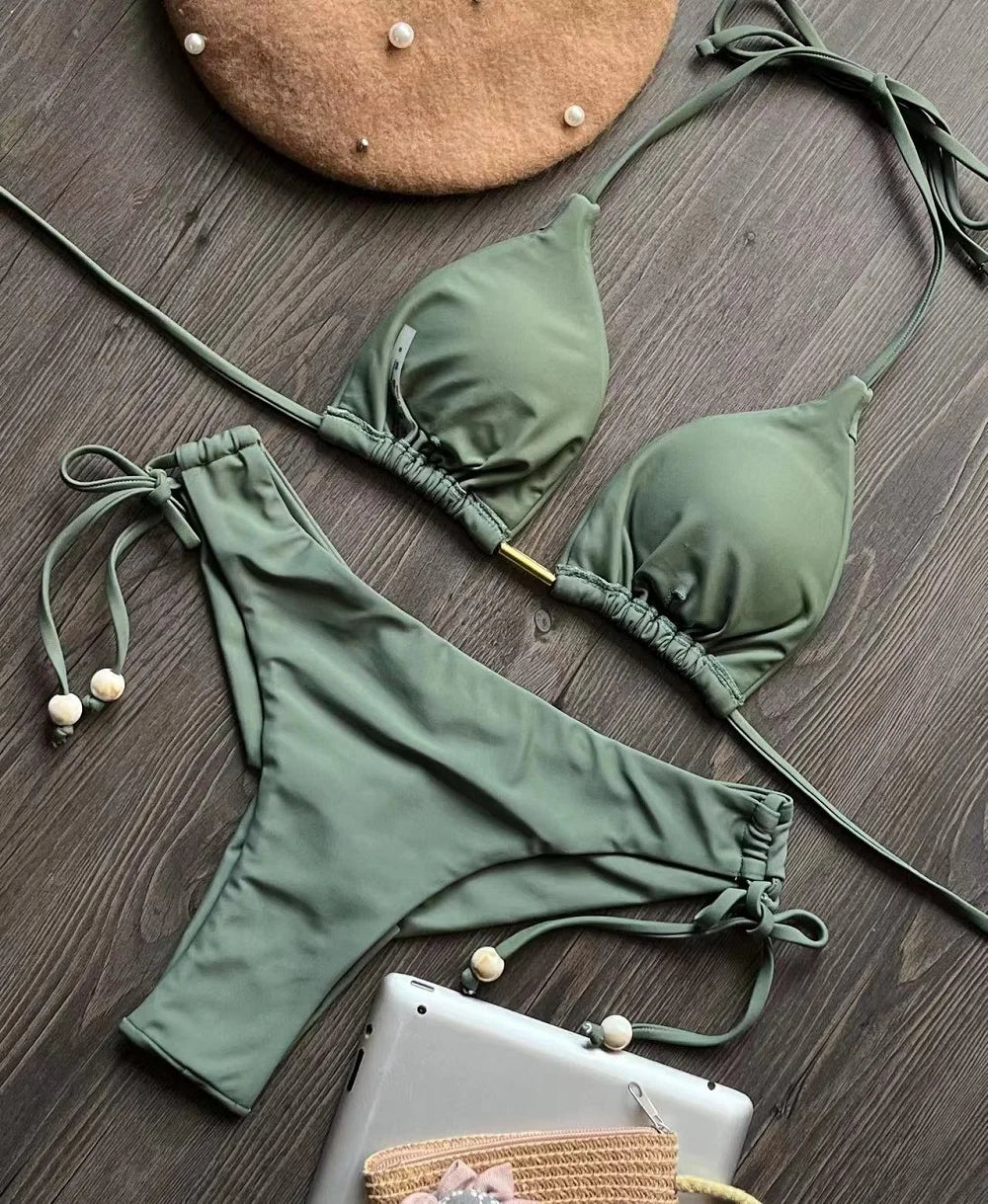 Bikini Femme Triangle Brésilien Push-Up – 13 Coloris | Maillot de Bain 2 Pièces Sexy Plage Été