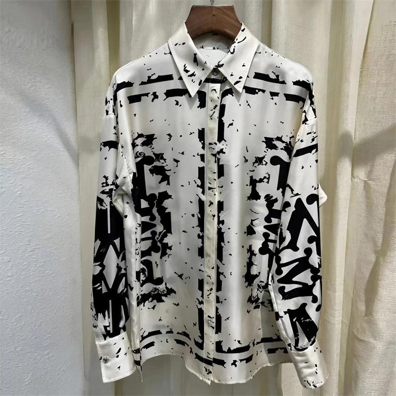 Chemisier Femme Vintage Imprimé Luxe Manches Longues Slim Élégant – Blouse Casual Chic | Automne S-3XL