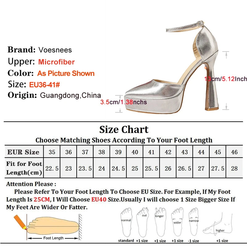 Escarpins Argent 13CM Plateforme Ankle Strap Femme 2025 – Pumps Élégants Fête Bout Pointu