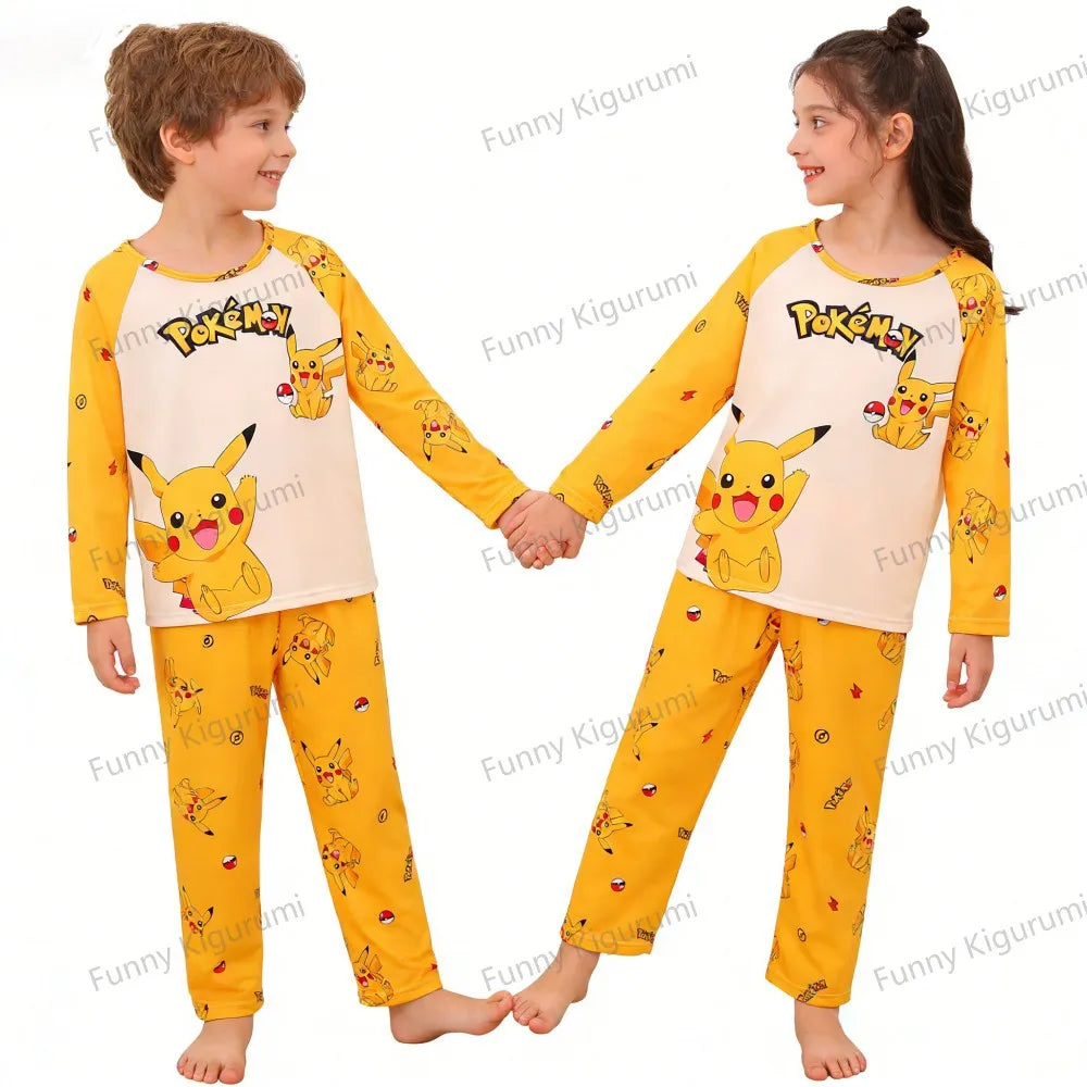 Pyjama Enfant Cartoon Pikachu – Ensemble 2 Pièces Manches Longues Garçon Fille 3-13 Ans