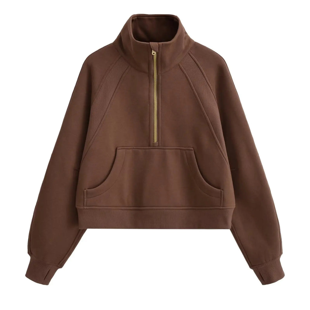 Sweat Femme Oversize Zip Polaire – Hoodie Streetwear Chaud Casual Rose Blanc