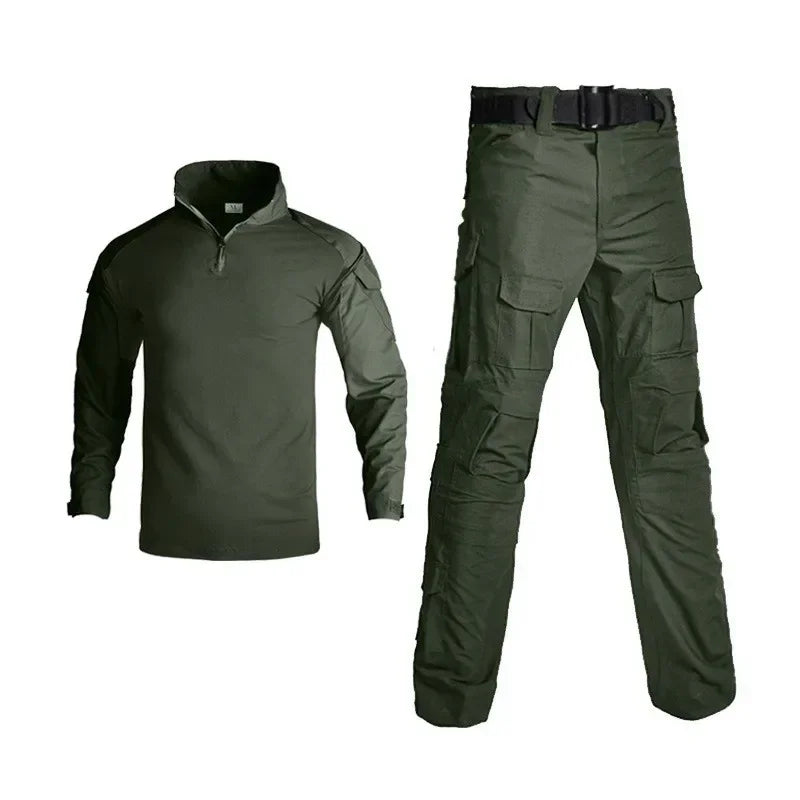 Tenue Tactique Homme Vert Outdoor Uniforme Militaire Chemise Chasse Pantalon Cargo Paintball Ensemble Résistant – Survie Airsoft | Mode Homme Tactical