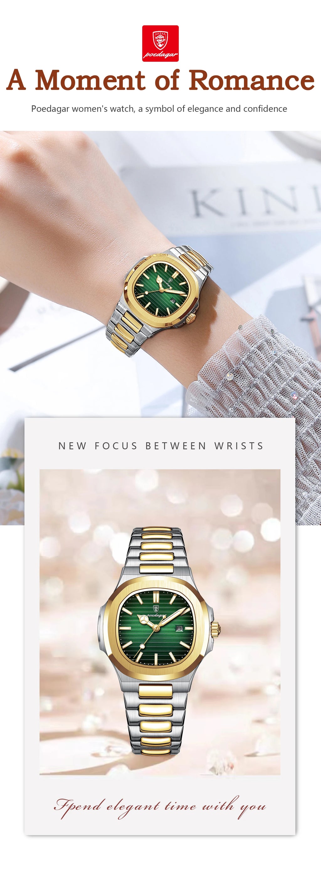 Montre Femme POEDAGAR Carrée Luxe Quartz – Lumineuse Étanche Date Acier Fashion