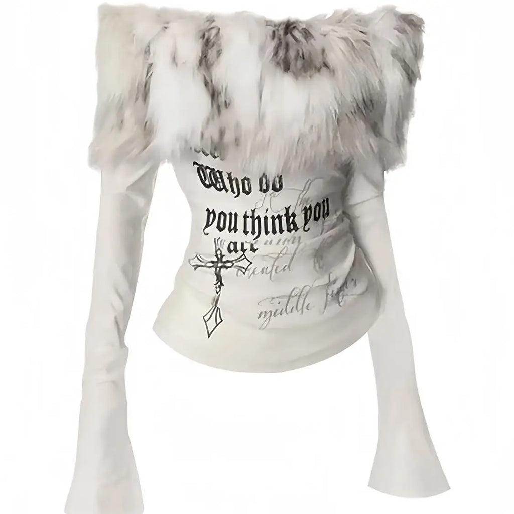 Top Femme Épaules Dénudées Tube Rétro Manches Longues Peluche Gainant Sexy – Sous-Pull Chic | Hiver
