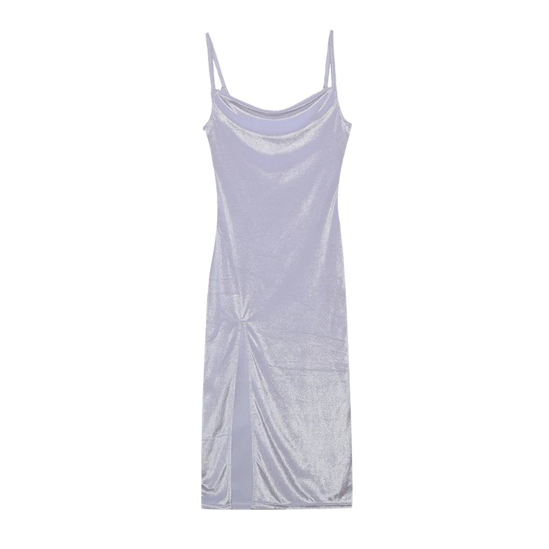 Robe Maxi Velours Sans Manches Fente Sexy - Style Y2K Élégant Soirée & Streetwear Femme