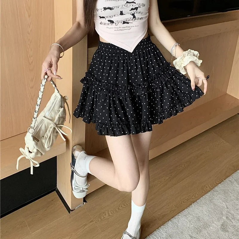 Mini Jupe Femme Balletcore Taille Haute Élastique Volantée Patchwork Lolita Style Coréen Kawaii Y2K – Jupe Courte Douce Sexy | Mode