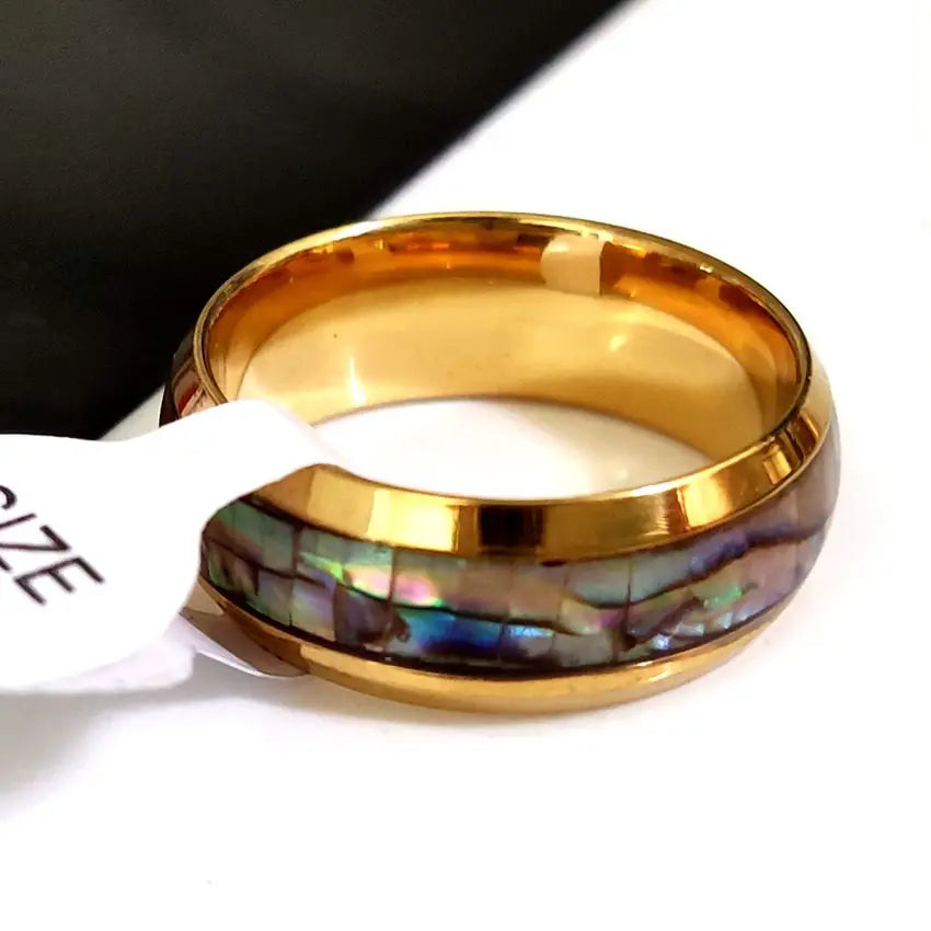 Bague Luxe Plaquée Or Incrustation Coquillage Acier Inoxydable 316L – Design Vintage Unique | Bijou Femme Mariage, Soirée Bord de Mer & Cadeau Premium