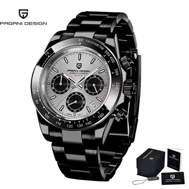 Montre Homme PAGANI DESIGN 2023 Noire Quartz Luxe – Chronographe Sport Étanche Lumineux