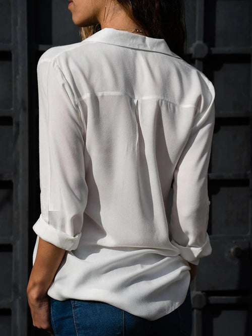 Blouse Chiffon Femme Manches Longues Col Revers – Chemise Loose Élégante | Bureau & Casual Printemps Été