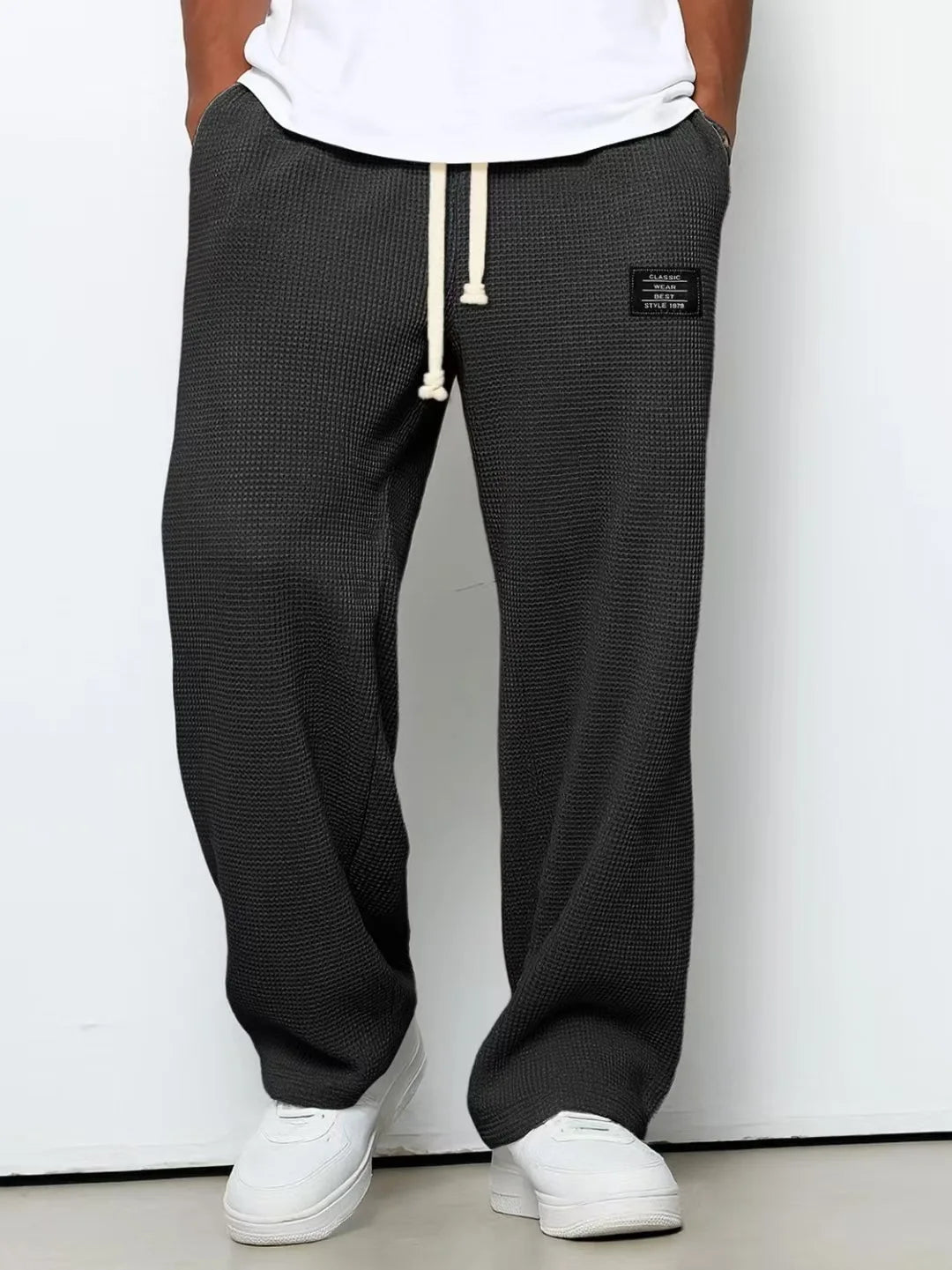 Jogging Hose Herren Waffelstoff Gerader Schnitt Loose Stretch Mikro-Rebound Sport Casual Trendy Frühling Herbst Bequem – Trainingshose Waffle Premium | Herrenmode Sport Premium