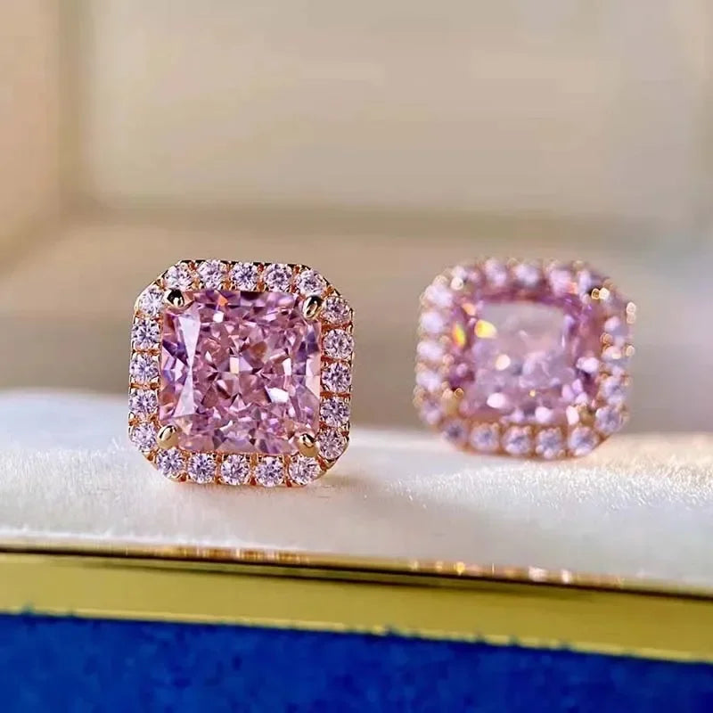 Boucles d'Oreilles Zircon Rose Korean Silver 2026 – Clous Luxe Fashion Bijou Cadeau Femme