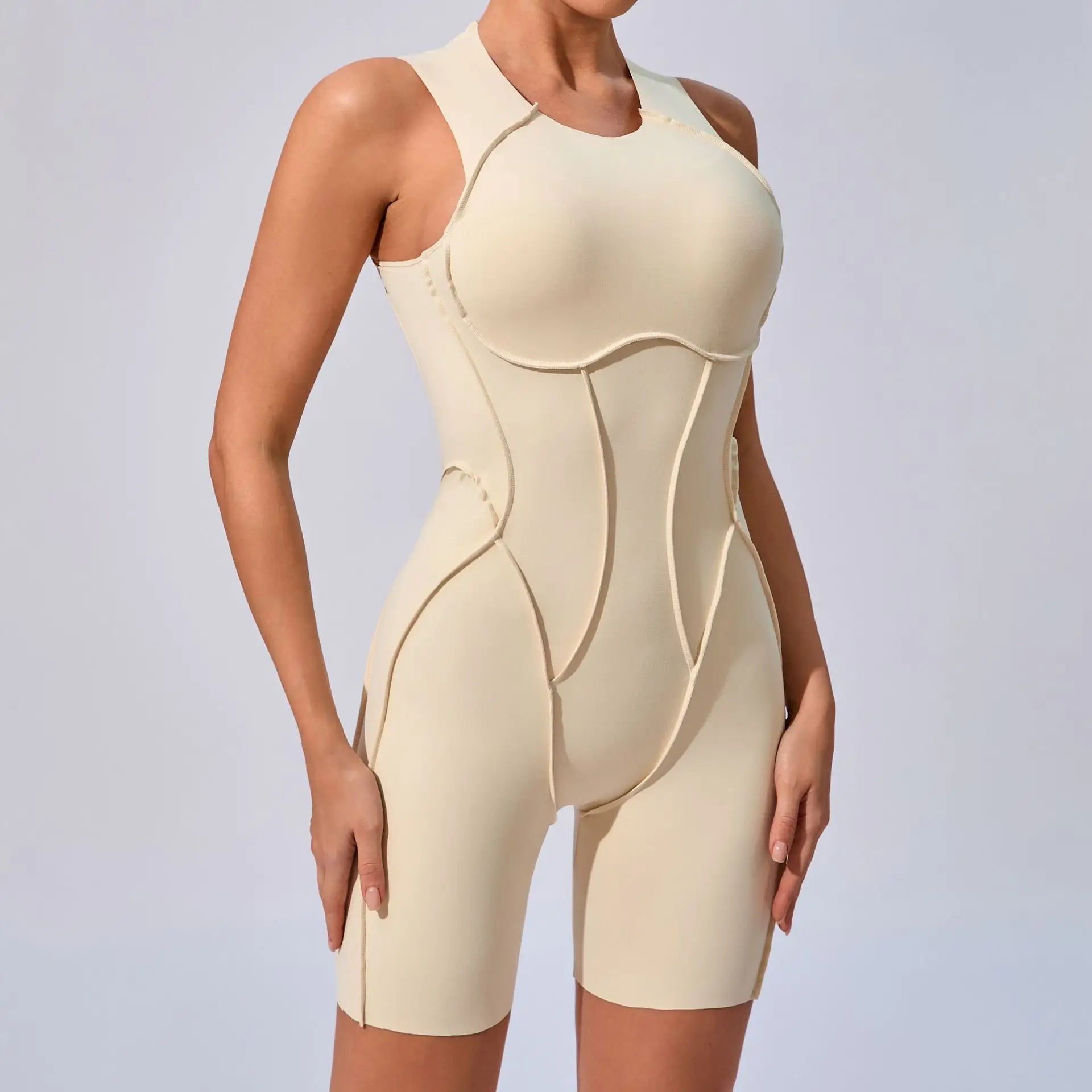 Bodysuit Yoga Push-Up Rembourré Bicolore - Combinaison Short V Butt Gainante Gym & Fitness Femme