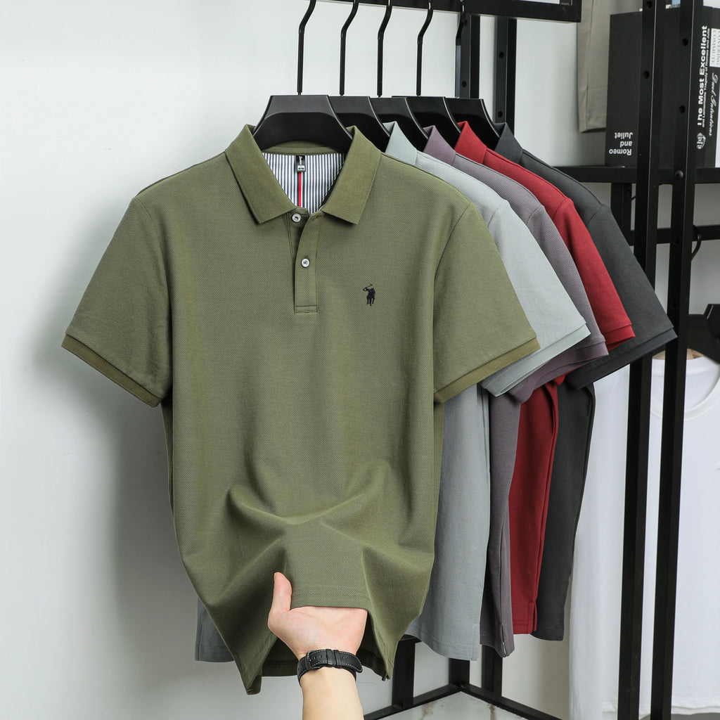 Polo Homme 100% Coton Pur Broderie 3D Manches Courtes Été Fashion Confortable Élégant | Polo Coton Broderie 3D Premium
