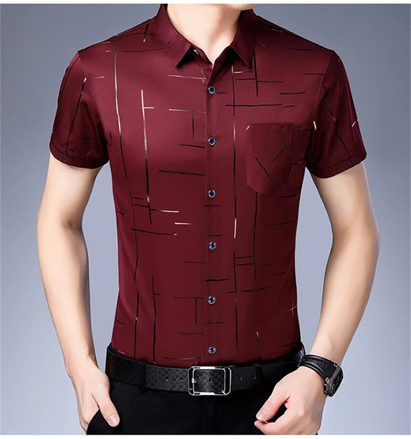 Chemise Homme Business Casual Manches Courtes Sans Repassage Anti-Froissé Confortable Polyvalente Élégante Intemporelle Fashion – Chemise Premium Sans Repassage Anti-Froissé Business Casual | Mode Homme Business Premium