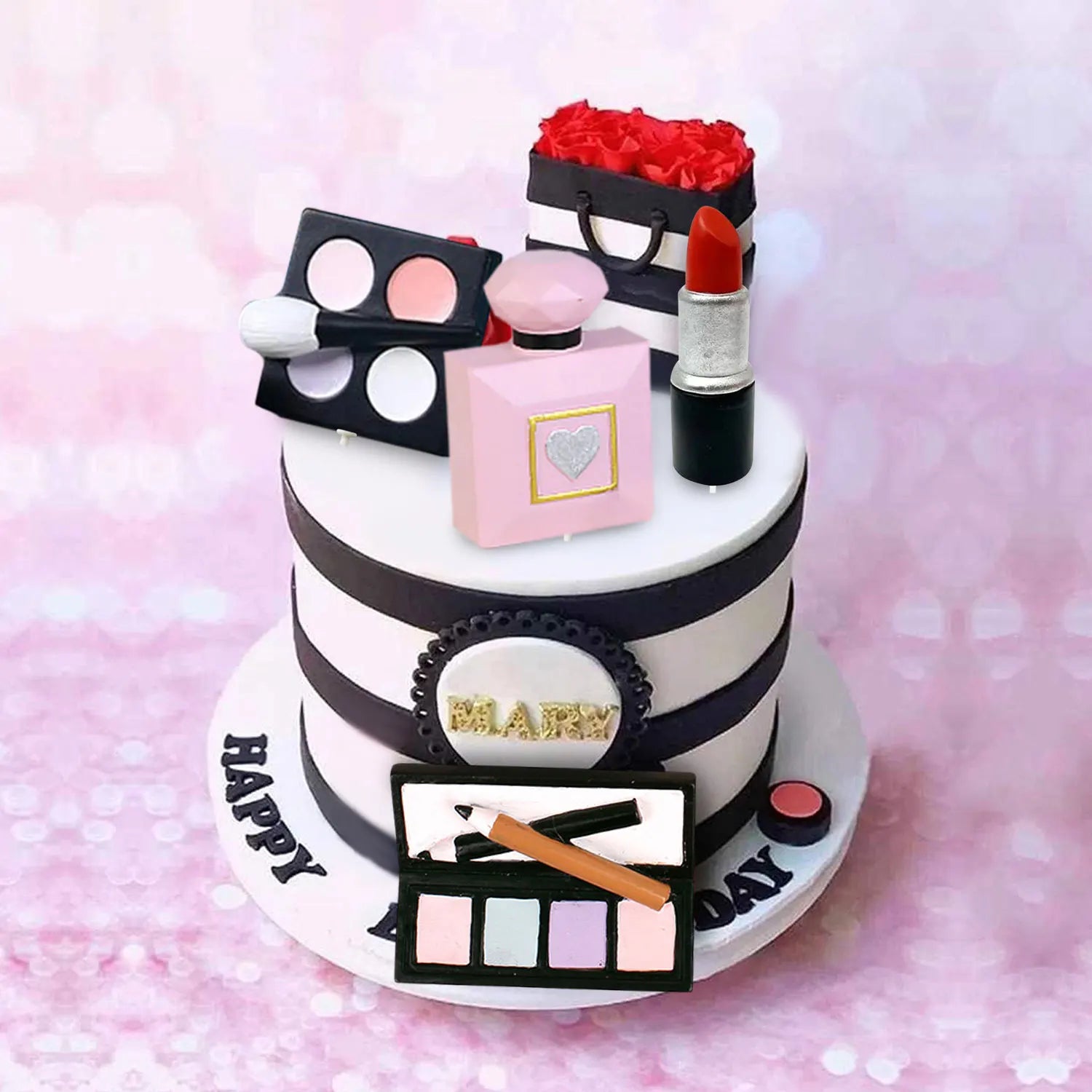 Set Maquillage Gateau 4 Pcs Filles – Rouge à Lèvres, Fard, Parfum & Poudre | Cadeau Anniversaire & Bal de Promo