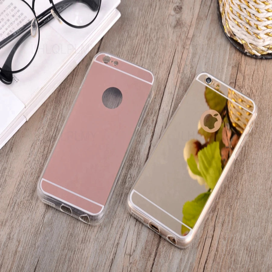 Coque Silicone Miroir Maquillage Bling iPhone – Compatible 7 8 X XR XS 11 12 13 14 15 Pro Max | Protection TPU