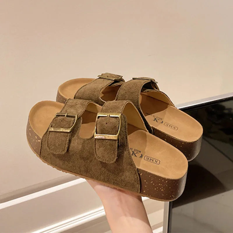 Sandales Romaines Plateforme Smile Belt-buckle Femme – Semelle Douce Slip-on Flat Été