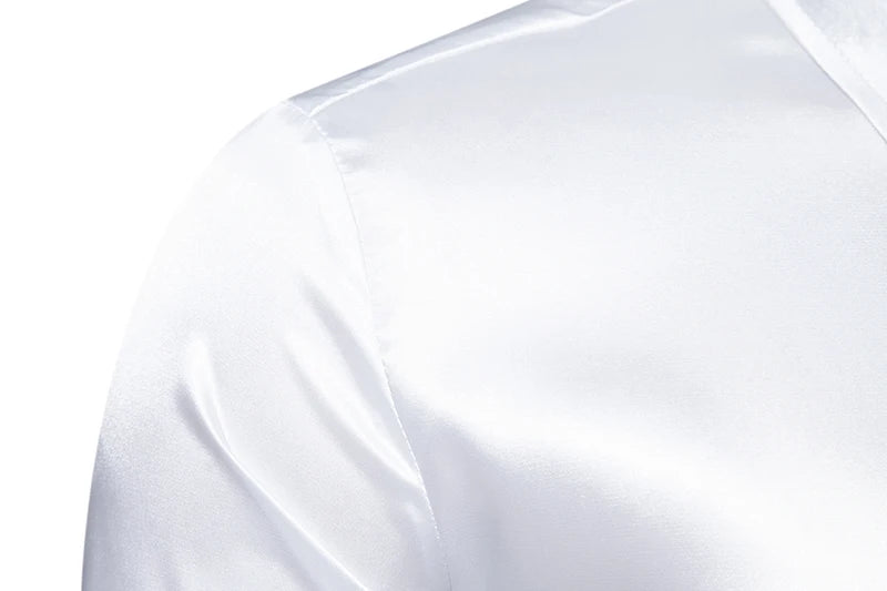 Chemise Homme Satin Noir Luxe Soie Lisse Tuxedo Mariage Soirée Prom Casual Business Bureau Élégante Couleur Unie Premium – Chemise Satin Luxe Cérémonie | Mode Homme Luxe Cérémonie Premium