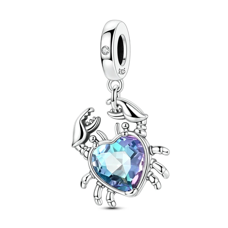 Charm Argent 925 Bleu Rotatif – Œil Démon, Main, Lune & Ciel Étoilé | Perle Pendentif Bracelet Femme | Bijou Spirituel & Mystique