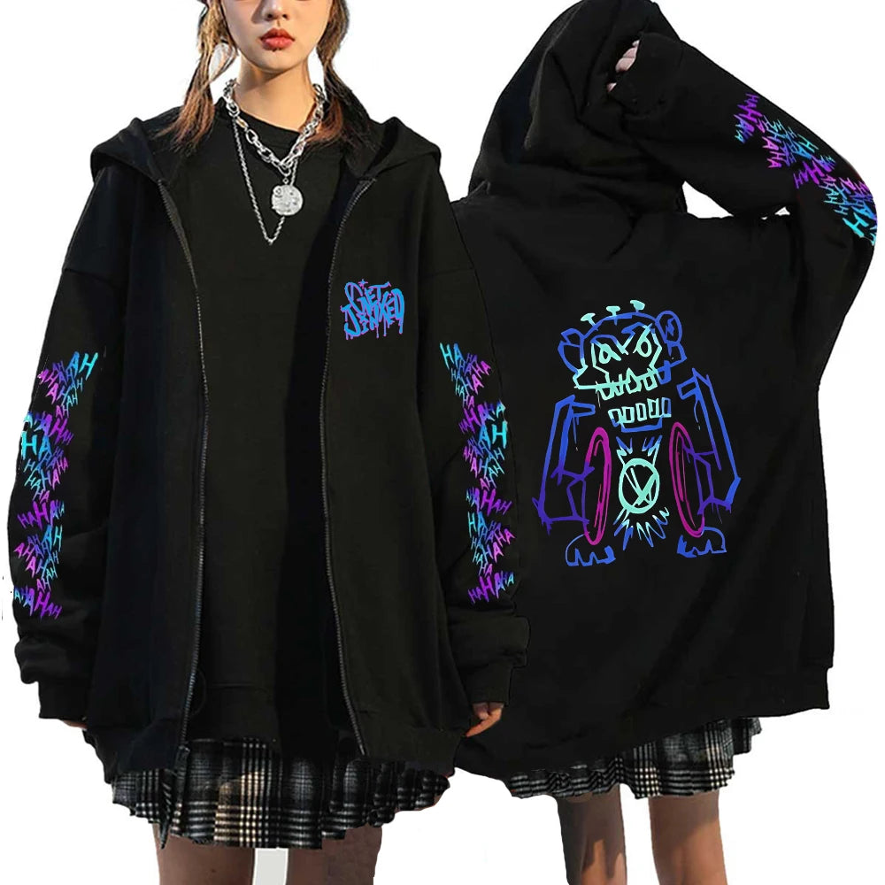 Kapuzenpullover Zip Arcane Jinx Harajuku Anime Graffiti – Streetwear Gothic Unisex Gamer