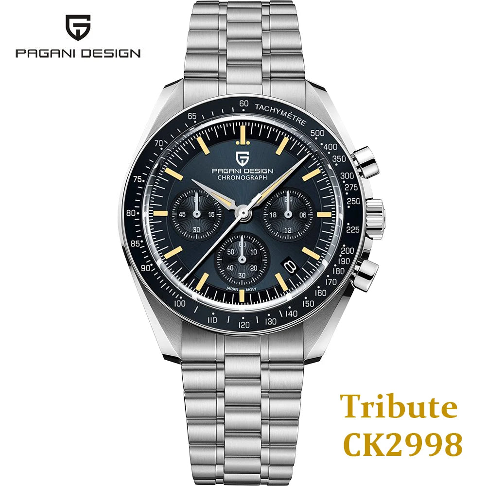 Montre Homme PAGANI DESIGN 2025 Lune Or Argent Quartz – Chronographe Saphir AR Date Auto
